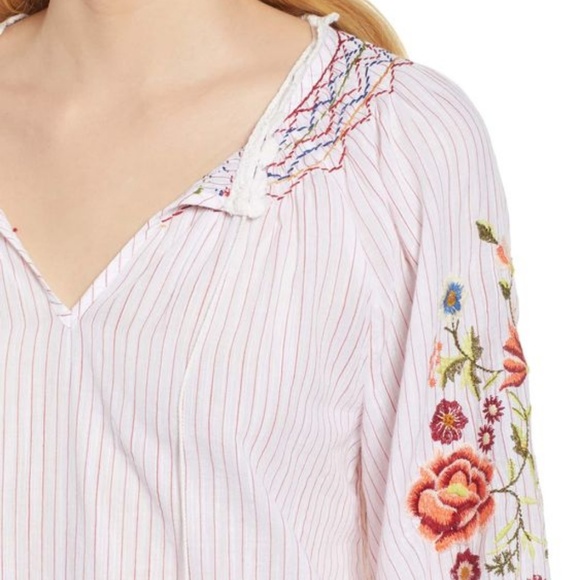 Velvet by Graham & Spencer Tops - Velvet Embroidered Tassel Tie Peasant Blouse
